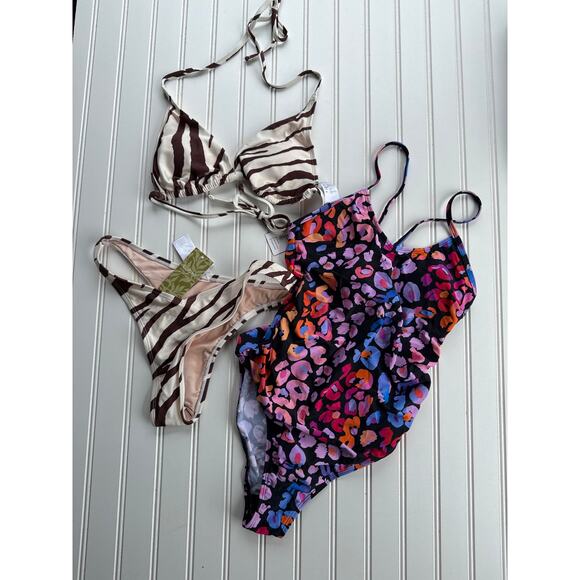 NWT Cupshe Leopard O-Ring One Piece & Triangle Bikini Swimsuit Bundle Size S - Picture 5 of 9